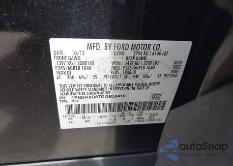 2013 Ford Explorer Xlt z USA, uszkodzony, nr VIN 1FM5K8D87DGB50419